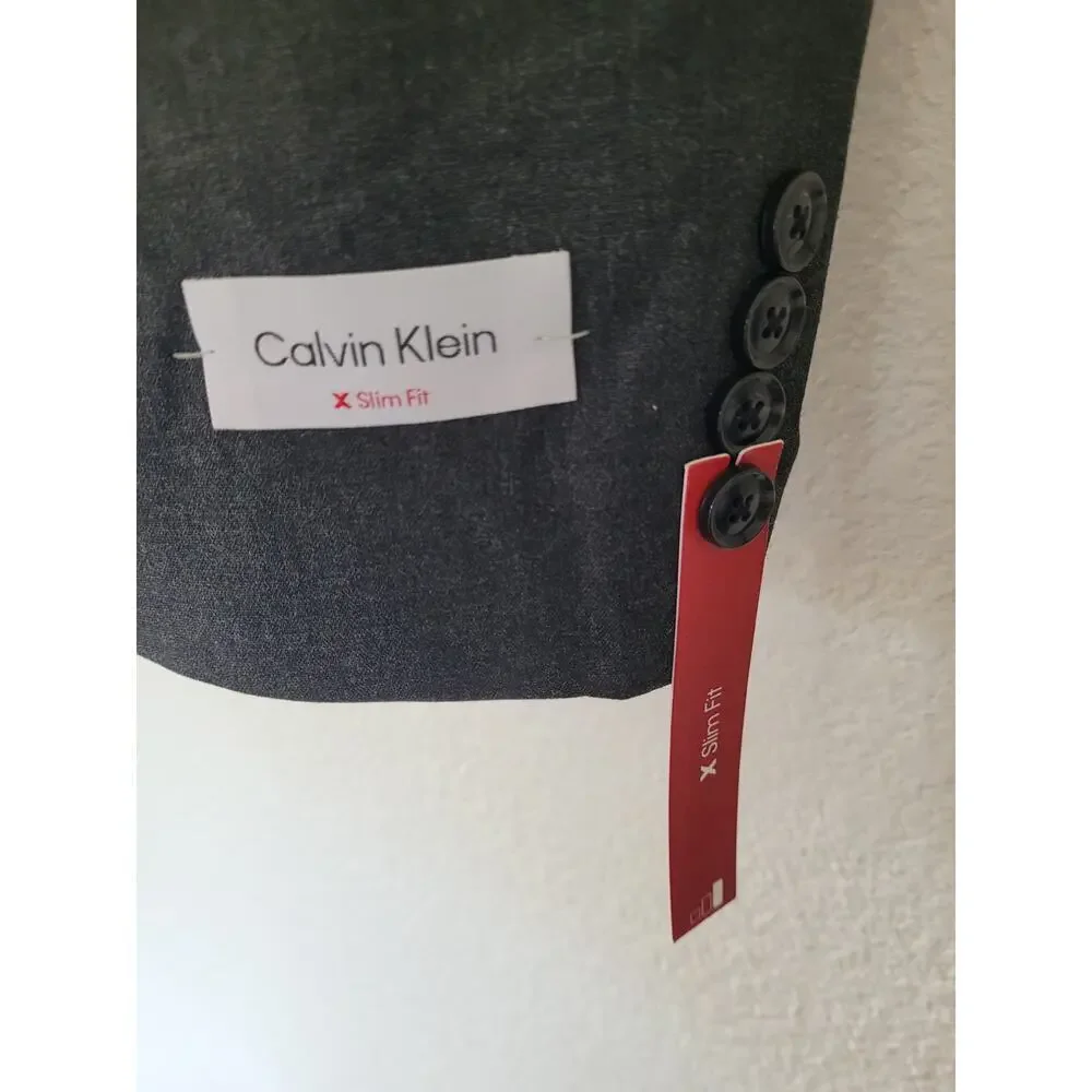 Calvin Klein Men's Slim‎ Fit Stretch Charcoal Gray Blazer Jacket Button Down #16